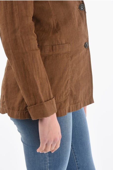 Blazer de lino y algodón de dos botones con rayas diplomáticas en marrón - Image 3