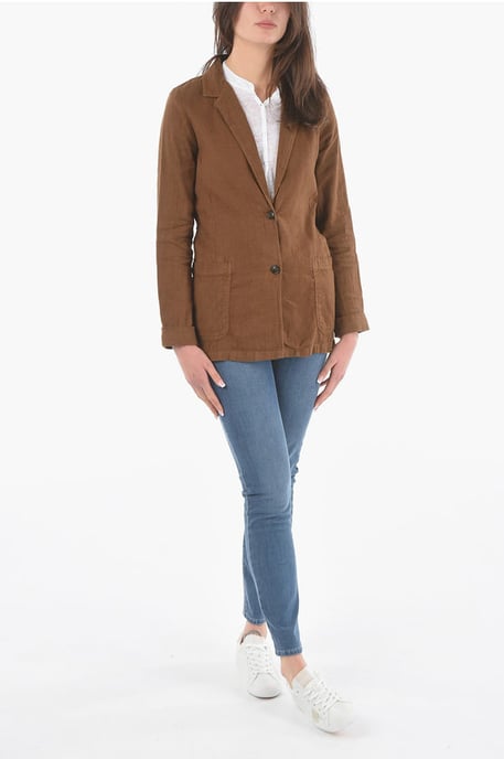 Blazer de lino y algodón de dos botones con rayas diplomáticas en marrón - Image 4