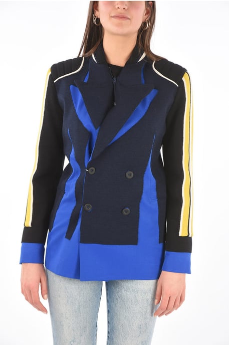 Blazer cruzado de punto MM0 con solapa de pico en azul y negro - Image 1