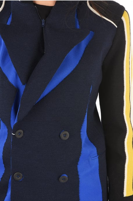 Blazer cruzado de punto MM0 con solapa de pico en azul y negro - Image 3