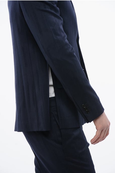 Blazer de mezcla de lana virgen SHIBORI con diseño jacquard en azul - Image 3