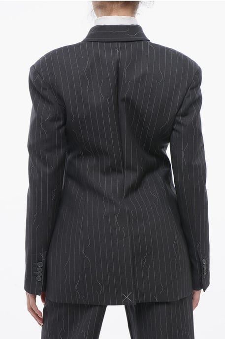 Blazer ajustado de mezcla de lana virgen con rayas diplomáticas en gris - Image 2