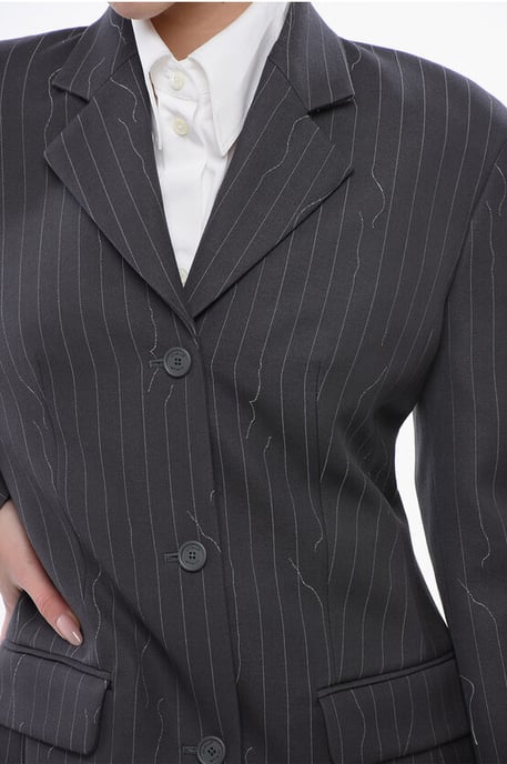 Blazer ajustado de mezcla de lana virgen con rayas diplomáticas en gris - Image 3