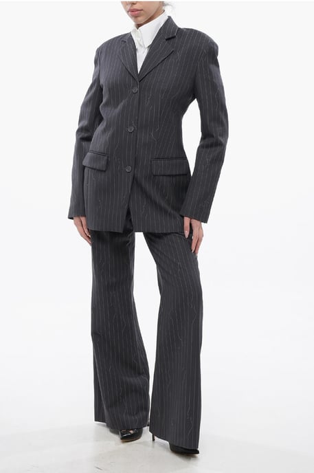 Blazer ajustado de mezcla de lana virgen con rayas diplomáticas en gris - Image 4