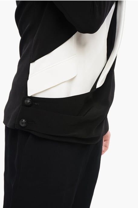 Blazer DECONSTRUIDO de doble capa con solapa chal en blanco y negro - Image 3