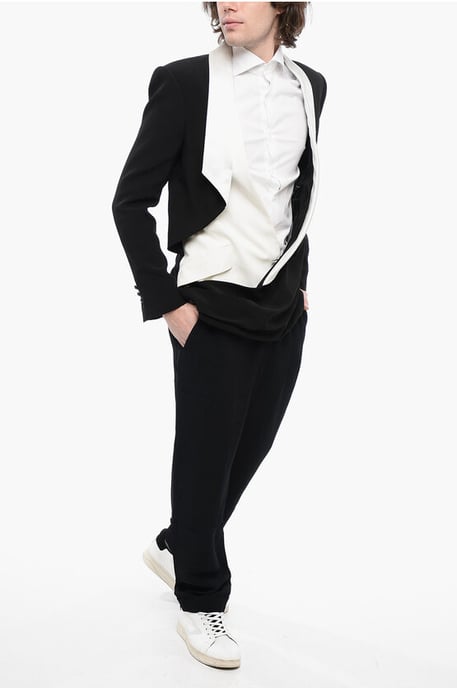Blazer DECONSTRUIDO de doble capa con solapa chal en blanco y negro - Image 4