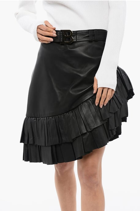 Minifalda asimétrica de cuero con cinturón con logotipo en negro - Image 3