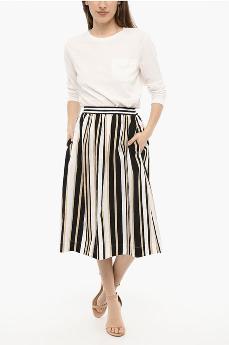 Falda larga SCULLY de rayas y tubo acampanada en beige, blanco y negro - Image 4