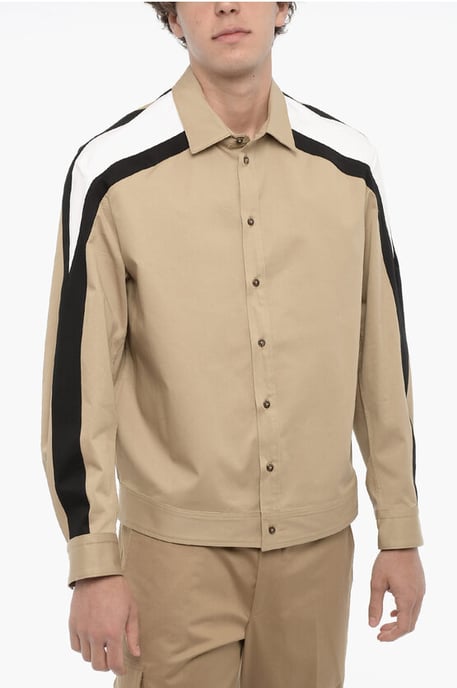 Camisa de algodón con bandas laterales en contraste en beige - Image 1