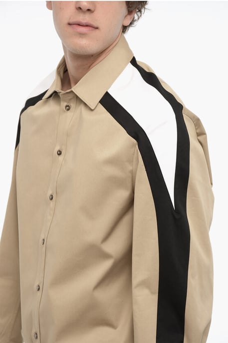 Camisa de algodón con bandas laterales en contraste en beige - Image 3