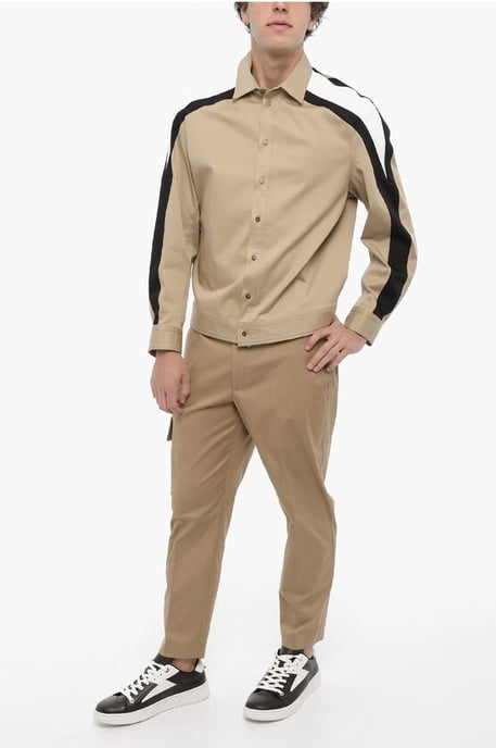 Camisa de algodón con bandas laterales en contraste en beige - Image 4