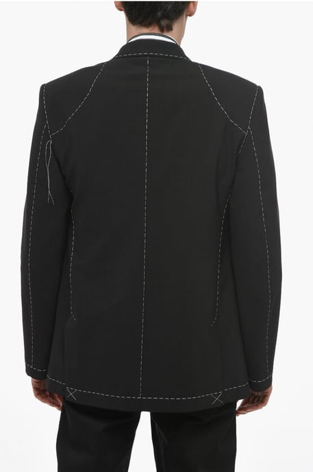 Blazer cruzado de mezcla de lana con costuras visibles en negro - Image 2