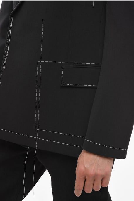 Blazer cruzado de mezcla de lana con costuras visibles en negro - Image 3