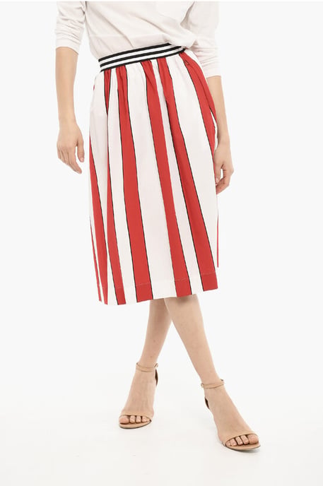 Falda larga SCULLY de rayas con vuelo y toldo en blanco y rojo - Image 1