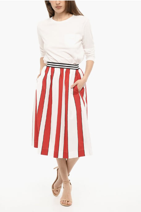 Falda larga SCULLY de rayas con vuelo y toldo en blanco y rojo - Image 4