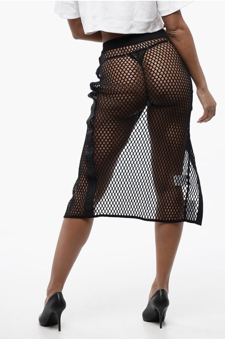 Falda midi de cintura alta con diseño de malla en negro - Image 2