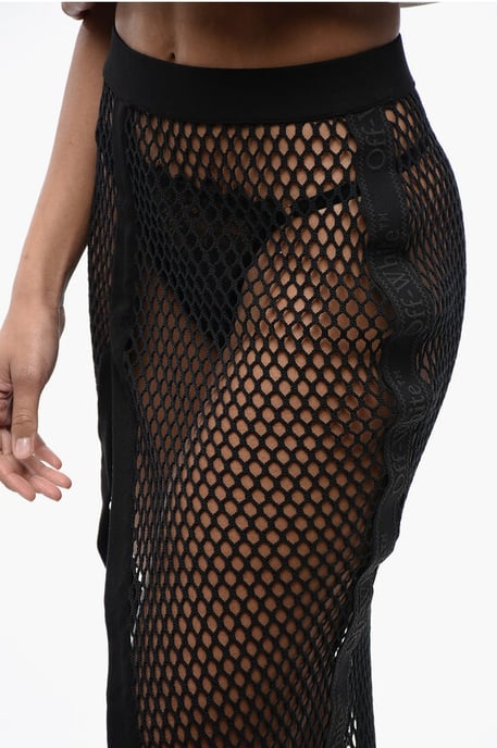 Falda midi de cintura alta con diseño de malla en negro - Image 3