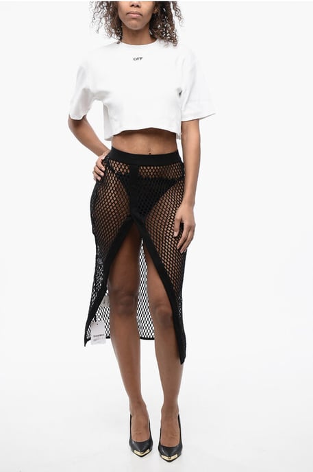 Falda midi de cintura alta con diseño de malla en negro - Image 4