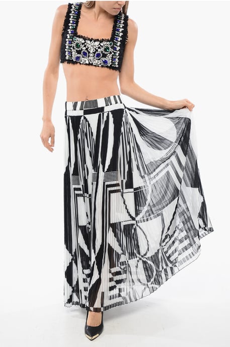 Falda plisada larga con estampado geométrico en blanco y negro - Image 4