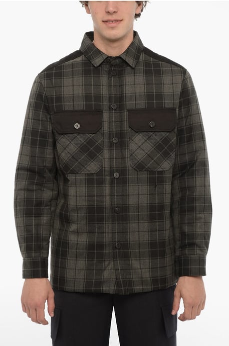 Camisa acolchada de cuadros con doble bolsillo en el pecho en Nero, Grigio - Image 1