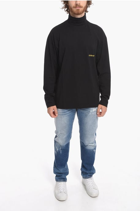Camiseta de algodón con cuello alto SOLAR POWER en negro - Image 4