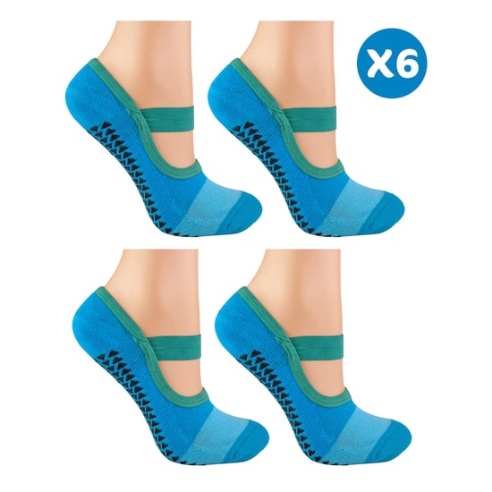 Paquete de 6 calcetines de yoga para mujeres antideslizantes con tiras - Image 1