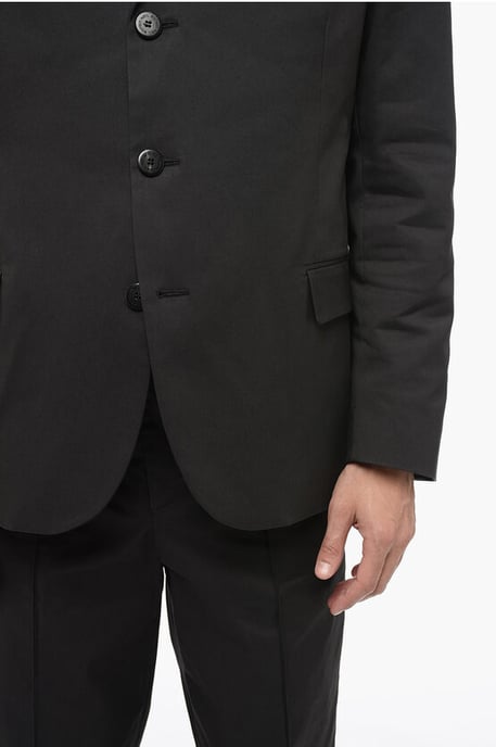 Traje de mezcla de algodón de 3 botones con bolsillos de solapa en negro - Image 3