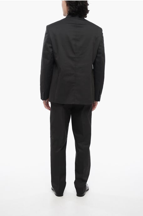 Traje de mezcla de algodón de 3 botones con bolsillos de solapa en negro - Image 4