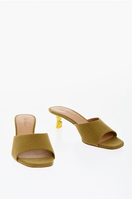 Mules LOLLIPOP de lino con puntera abierta y tacón de 5 cm en color verde - Image 1