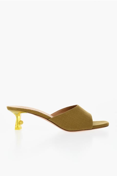 Mules LOLLIPOP de lino con puntera abierta y tacón de 5 cm en color verde - Image 3