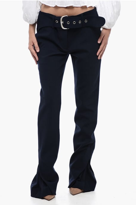 Pantalones de cintura baja con detalle plisado en azul medianoche - Image 1