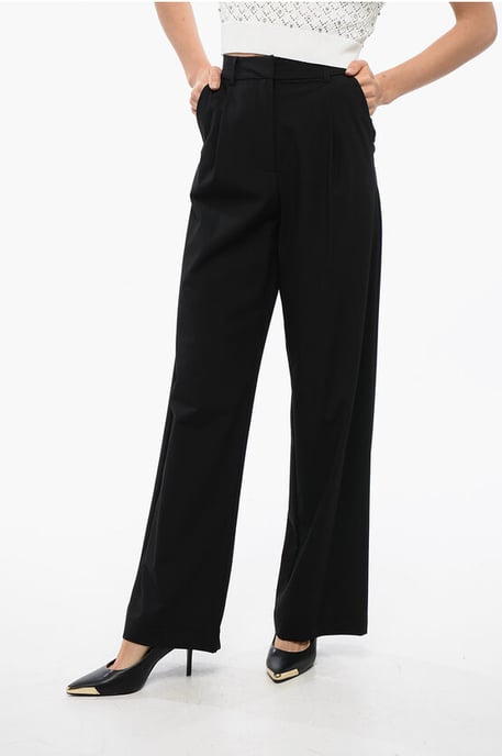 Pantalones DRUMMOND de pierna recta con pliegues en negro - Image 1