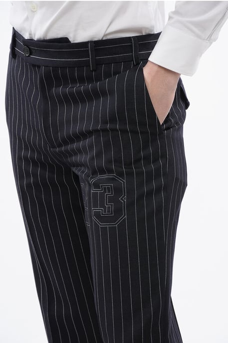 Pantalón azul de corte entallado de mezcla de lana con raya diplomática, talla 23 - Image 3