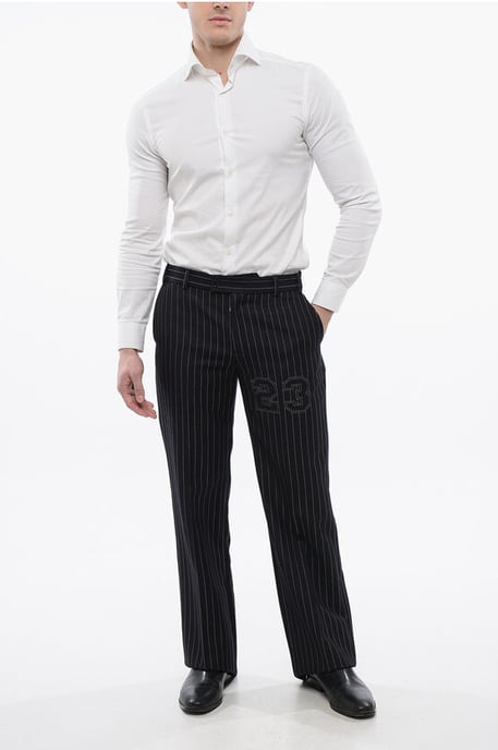 Pantalón azul de corte entallado de mezcla de lana con raya diplomática, talla 23 - Image 4