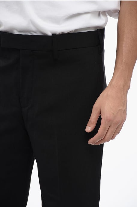 Pantalones negros de mezcla de lana con dobladillo metálico y tiro regular - Image 3