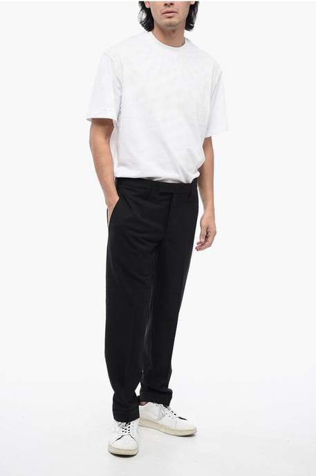 Pantalones negros de mezcla de lana con dobladillo metálico y tiro regular - Image 4