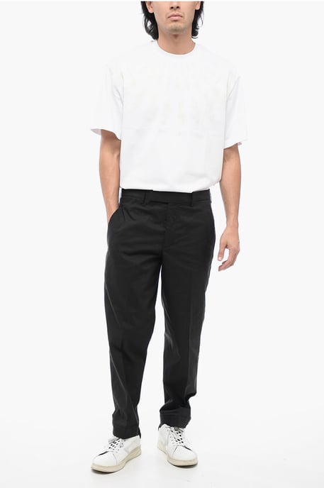 Pantalones negros de mezcla de algodón con dobladillo metálico y tiro regular - Image 4