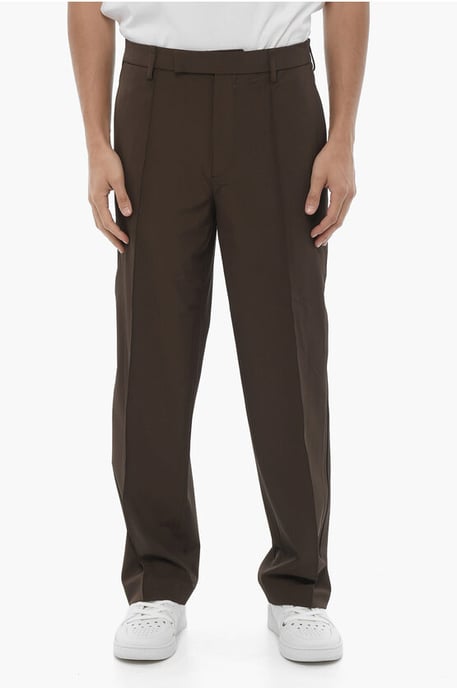 Pantalones rectos ajustados con pinzas en marrón - Image 1
