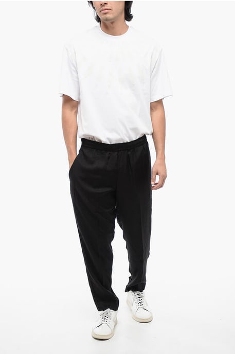 Pantalones REM de mezcla de viscosa con cinturilla elástica en negro - Image 4