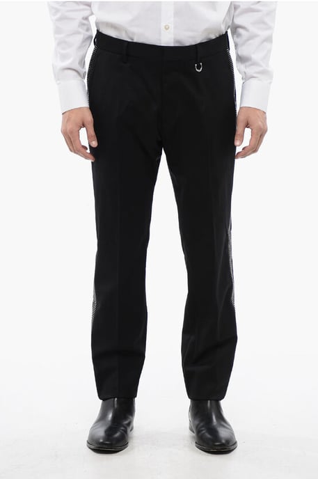 Pantalones AKULIN de lana con bandas laterales de pedrería en negro - Image 1