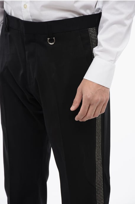 Pantalones AKULIN de lana con bandas laterales de pedrería en negro - Image 3