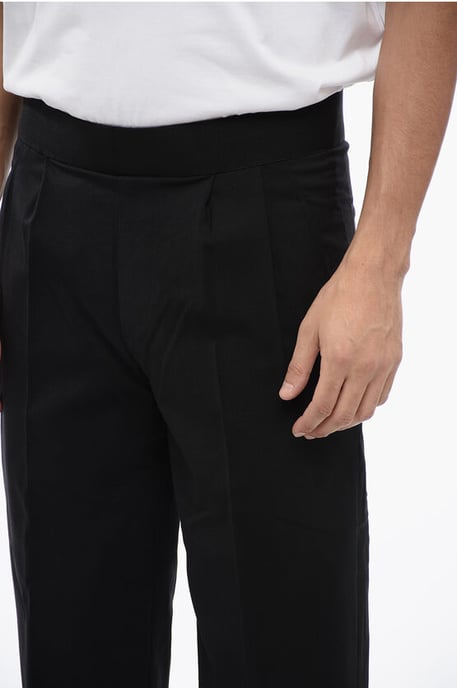 Pantalones de mezcla de lino de corte cónico con doble pliegue en negro - Image 3