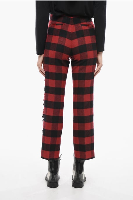 Pantalones de lana elástica con estampado de cuadros en Nero, Rosso - Image 2