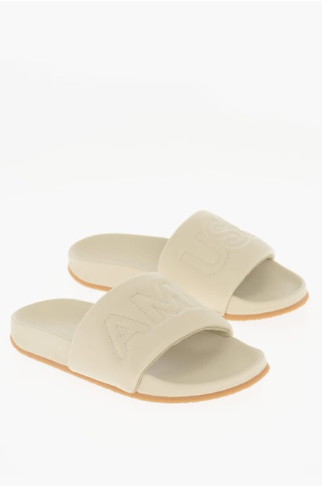Sandalias de piel de color liso en beige - Image 1