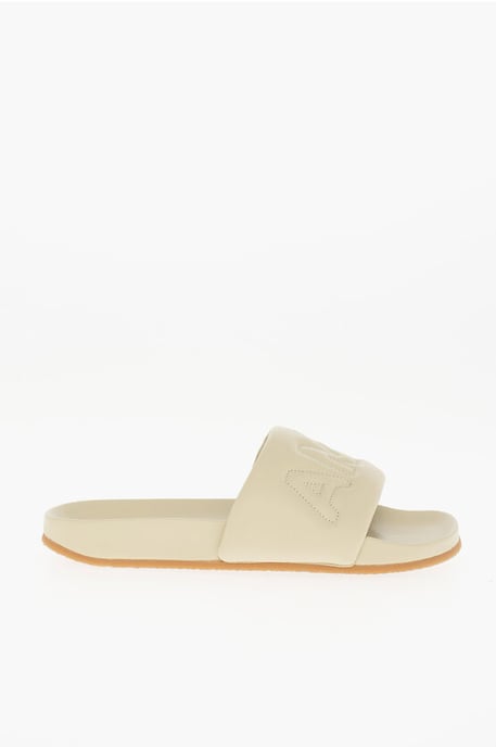 Sandalias de piel de color liso en beige - Image 3