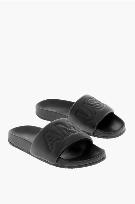 Sandalias de piel de color liso en color negro - Image 1