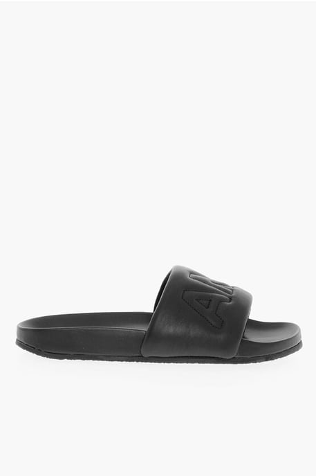 Sandalias de piel de color liso en color negro - Image 3