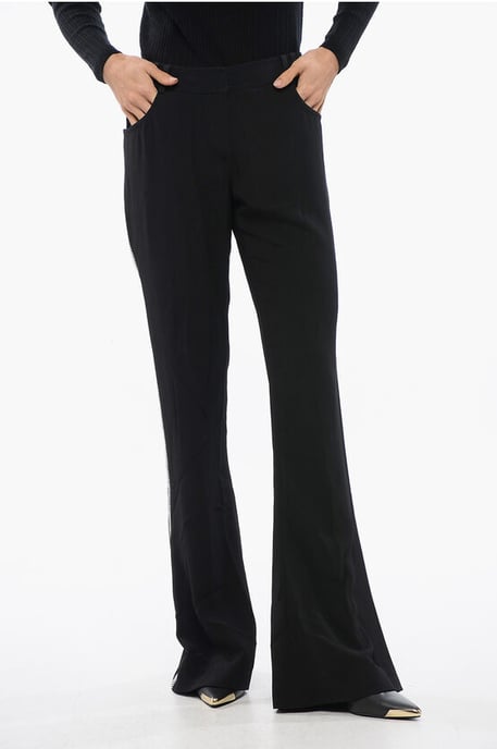 Pantalones acampanados con banda lateral de pedrería en negro - Image 1