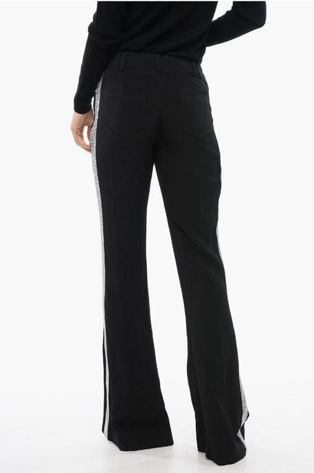 Pantalones acampanados con banda lateral de pedrería en negro - Image 4