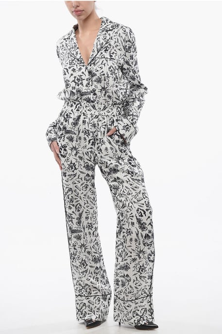 Pantalones Palazzo de pijama de satén con estampado de tatuajes en blanco y negro - Image 4